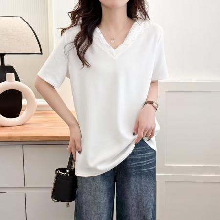 BY11752# 短袖T恤女夏季慵懒设计感小V领修身辣妹女装上衣 服裝批發女裝批發服飾貨源