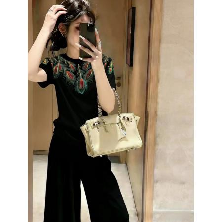 BY11754# 纯棉仿刺绣印花孔雀花纹短袖T恤宽松圆领上衣潮 服裝批發女裝批發服飾貨源