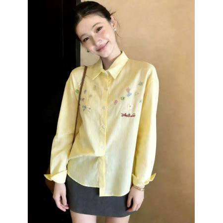 BY11755# 黄色衬衫女长...