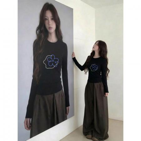 BY11756# 修身黑色长袖t恤女春夏季内搭打底衫 服裝批發女裝批發服飾貨源