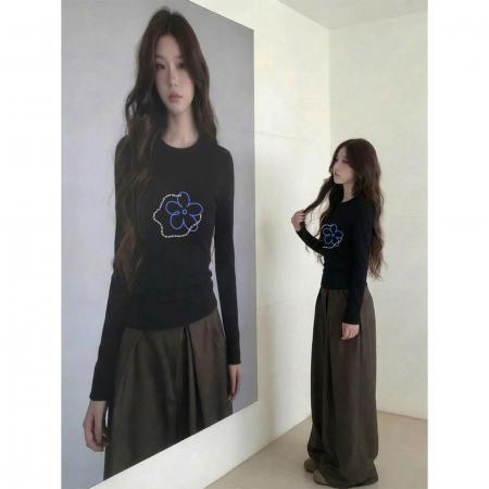 BY11756# 修身黑色长袖t恤女春夏季内搭打底衫 服裝批發女裝批發服飾貨源