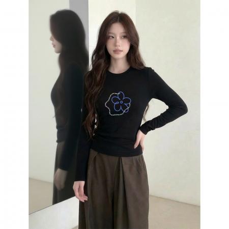 BY11756# 修身黑色长袖t恤女春夏季内搭打底衫 服裝批發女裝批發服飾貨源