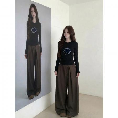 BY11756# 修身黑色长袖t恤女春夏季内搭打底衫 服裝批發女裝批發服飾貨源