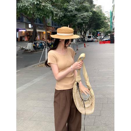 BY11759# 图辣妹性感御姐V领修身紧身短袖针织衫女夏季新款小上衣 服裝批發女裝批發服飾貨源