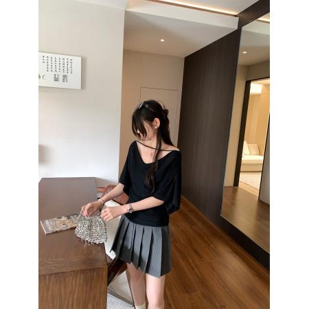 BY11761# 图一字肩荡领纯欲风蝙蝠袖T恤女夏新款温柔韩系短袖上衣 服裝批發女裝批發服飾貨源