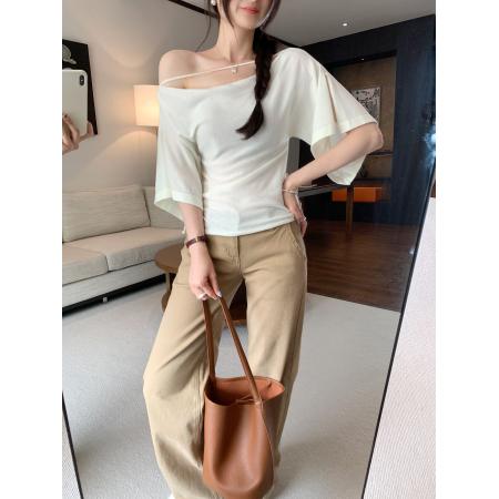 BY11761# 图一字肩荡领纯欲风蝙蝠袖T恤女夏新款温柔韩系短袖上衣 服裝批發女裝批發服飾貨源