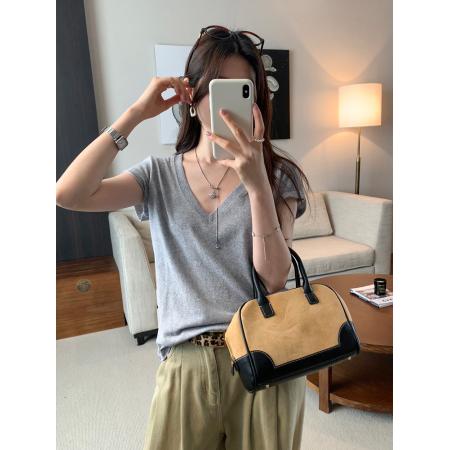 BY11762# 图韩系小众宽松V领短袖T恤女夏季新款超好看温柔独特上衣 服裝批發女裝批發服飾貨源