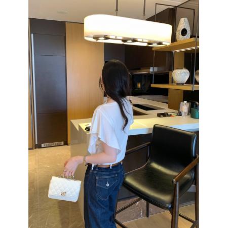 BY11763# 图设计感荷叶边蓝色短袖T恤女夏季新款绝美漂亮宽松上衣 服裝批發女裝批發服飾貨源