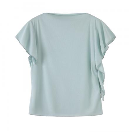 BY11763# 图设计感荷叶边蓝色短袖T恤女夏季新款绝美漂亮宽松上衣 服裝批發女裝批發服飾貨源