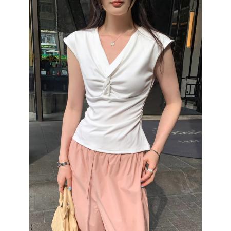 BY11765# 纯欲风扭结V领无袖背心女夏外穿新款设计感独特小众绝美上衣 服裝批發女裝批發服飾貨源