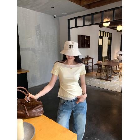 BY11767# 图超火减龄炸街独特漂亮一字肩粉色短袖T恤女夏新款露肩上衣 服裝批發女裝批發服飾貨源