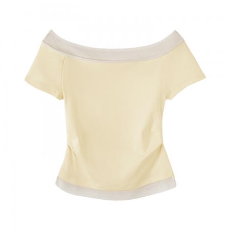 BY11767# 图超火减龄炸街独特漂亮一字肩粉色短袖T恤女夏新款露肩上衣 服裝批發女裝批發服飾貨源