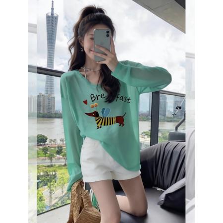 BY11775# 宽松松弛感v领防晒罩衫外搭薄款上衣设计感小众甜辣妹长袖t恤女夏 服裝批發女裝批發服飾貨源