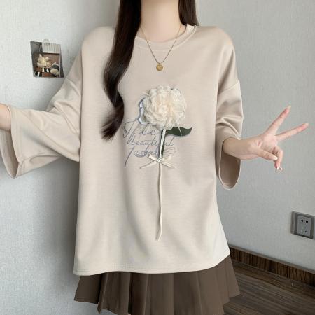 BY11779# 设计感洋气刺绣短袖t恤女夏季大码胖mm遮肚炸街独特漂亮上衣 服裝批發女裝批發服飾貨源