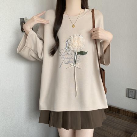 BY11779# 设计感洋气刺绣短袖t恤女夏季大码胖mm遮肚炸街独特漂亮上衣 服裝批發女裝批發服飾貨源