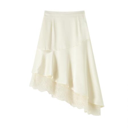 BY11781# 蕾丝拼接开叉醋酸缎面半身裙女夏季高腰显瘦鱼尾中长款a字裙 服裝批發女裝批發服飾貨源