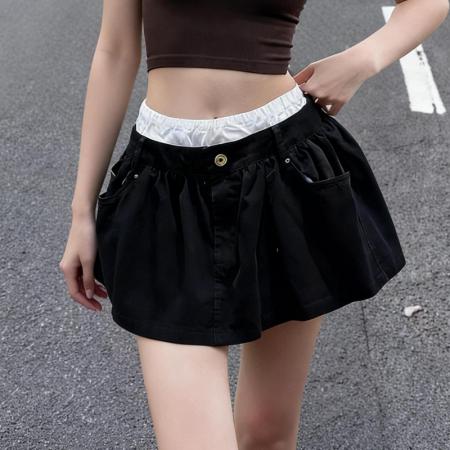 BY11788# 韩版个性拼接设计感可拆卸休闲半身裙女春季新款防走光短裙 服裝批發女裝批發服飾貨源