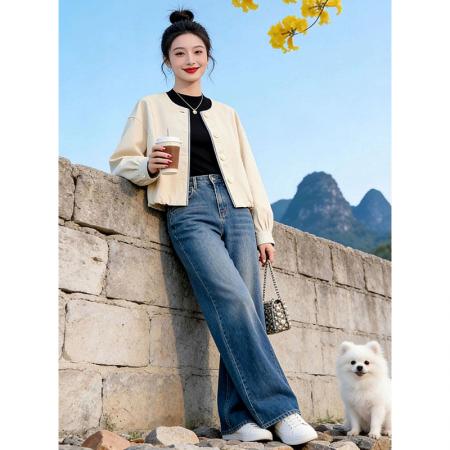 BY11791# 伦敦街头宽松百搭气质慵懒风外套女春季新款拼接上衣 服裝批發女裝批發服飾貨源