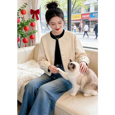 BY11791# 伦敦街头宽松百搭气质慵懒风外套女春季新款拼接上衣 服裝批發女裝批發服飾貨源