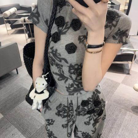 BY11792# 时尚两件套女春夏新款韩系气质设计感扎染短袖T恤阔腿裤套装 服裝批發女裝批發服飾貨源