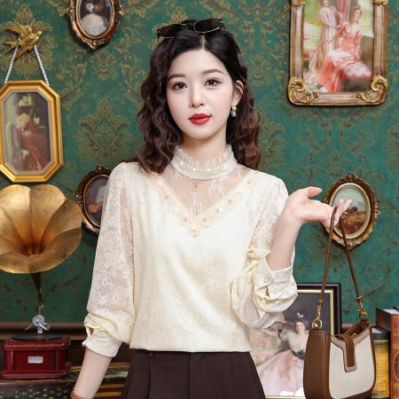 BY11796# 春季新款法式宫廷重工立体刺绣钩花上衣衬衫 服裝批發女裝批發服飾貨源