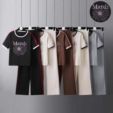 BY11797# 跨境雏菊短袖针织T恤印花上衣阔腿裤两件套宽松金高银同款韩版 服裝批發女裝批發服飾貨源