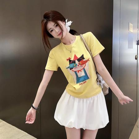 BY11798# 春夏新款纯棉正肩短袖T恤女印花 服裝批發女裝批發服飾貨源