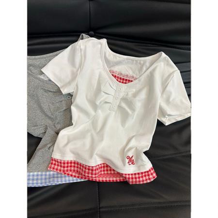 BY11802# 新款假两件蕾...