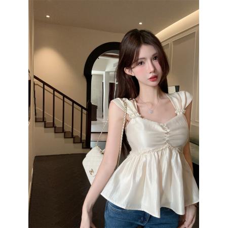 BY11810# 法式小众甜美设计感吊带上衣韩版别致扭结收腰短款女上衣 服裝批發女裝批發服飾貨源