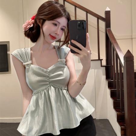 BY11810# 法式小众甜美设计感吊带上衣韩版别致扭结收腰短款女上衣 服裝批發女裝批發服飾貨源