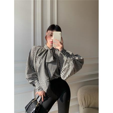 BY11814# 千鸟格飘带衬...