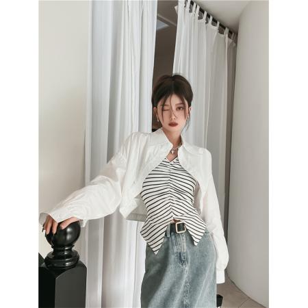 BY11817# 韩版V领条纹...