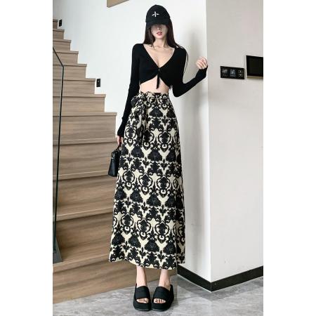 BY11824# 复古提花半身裙女夏季薄款设计感蝴蝶结高腰a字裙垂感包臀直筒裙 服裝批發女裝批發服飾貨源