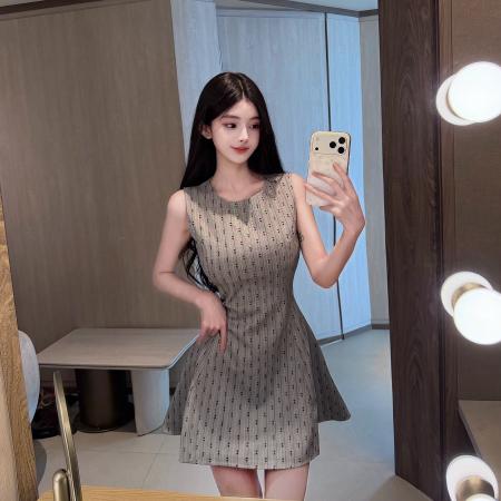 BY11827# 圆领无袖收腰显瘦性感连衣裙女夏季新款灰色收腰背心裙 服裝批發女裝批發服飾貨源