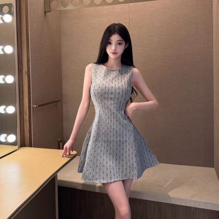 BY11827# 圆领无袖收腰显瘦性感连衣裙女夏季新款灰色收腰背心裙 服裝批發女裝批發服飾貨源