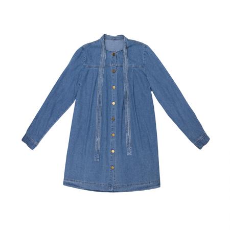 BY11831# 复古蝴蝶结牛仔连衣裙秋季度假裙子长袖小众不撞款a字连身裙 服裝批發女裝批發服飾貨源