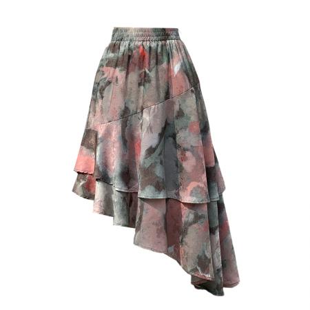 BY11842# 复古雪纺半身裙女高腰显瘦不规则中长荷叶边裙飘逸鱼尾仙女裙 服裝批發女裝批發服飾貨源