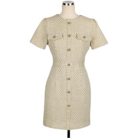 BY11844# 春季新款小香风短袖圆领收腰包臀中长裙修身职业OL通勤连衣裙 服裝批發女裝批發服飾貨源