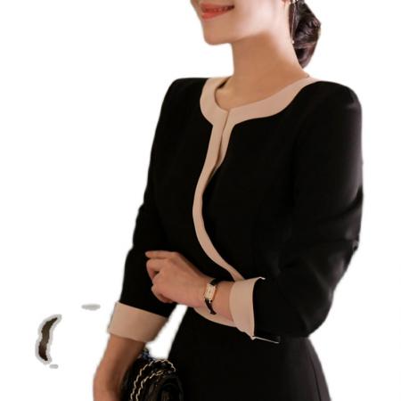 BY11846# 韩国风茶艺师气质知性包臀裙春装新款足浴技师撞色连衣裙女 服裝批發女裝批發服飾貨源