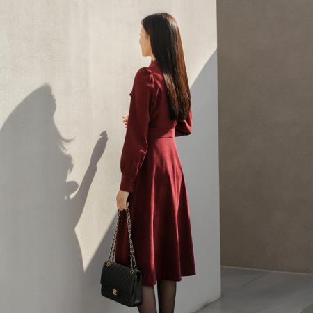 BY11847# 春秋季新款小个子连衣裙女设计感小众收腰系带显瘦气质长裙子 服裝批發女裝批發服飾貨源