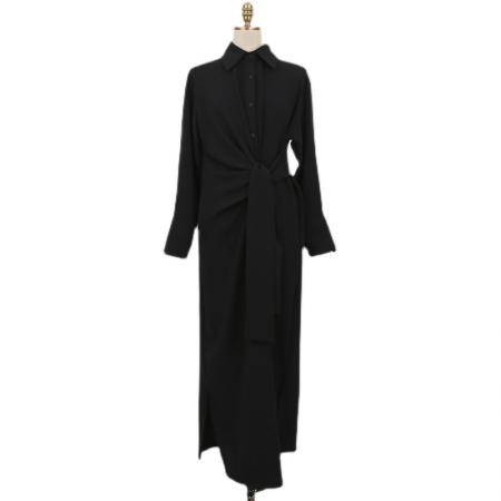 BY11849# 韩国风气质连衣裙女春秋季时尚修身收腰通勤黑色长款衬衣裙 服裝批發女裝批發服飾貨源