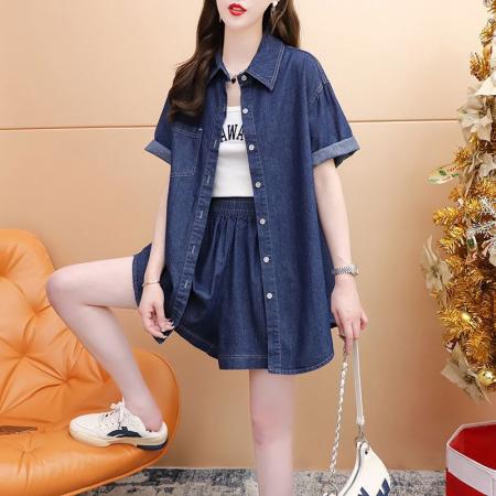 BY11854# 夏季原版好质量大码复古甜辣风牛仔套装两件套女 服裝批發女裝批發服飾貨源