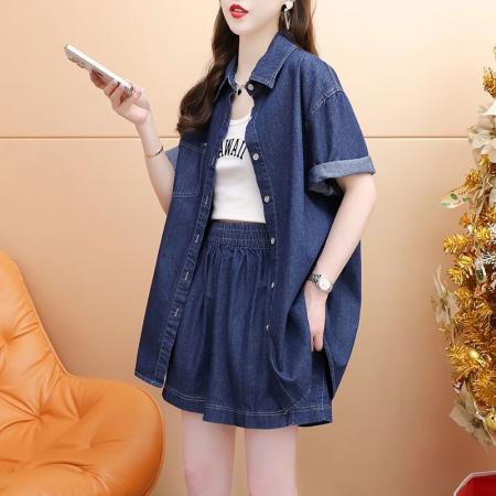 BY11854# 夏季原版好质量大码复古甜辣风牛仔套装两件套女 服裝批發女裝批發服飾貨源