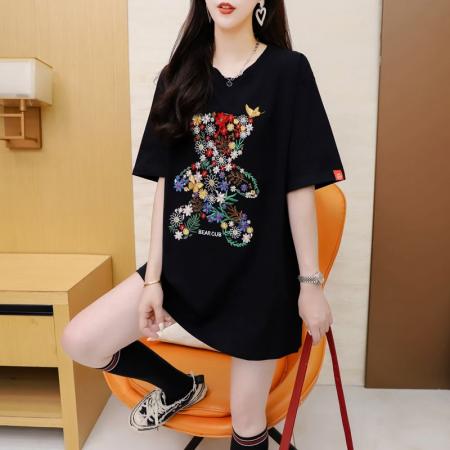 BY11856# 夏季纯棉大码重工刺绣小众正肩短袖T恤女 服裝批發女裝批發服飾貨源