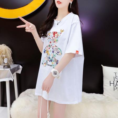 BY11856# 夏季纯棉大码重工刺绣小众正肩短袖T恤女 服裝批發女裝批發服飾貨源