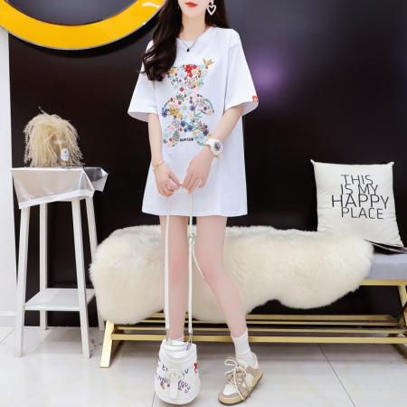 BY11856# 夏季纯棉大码重工刺绣小众正肩短袖T恤女 服裝批發女裝批發服飾貨源