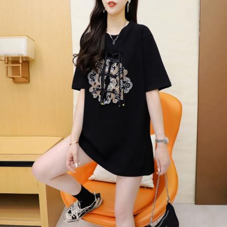 BY11857# 夏季纯棉大码重工刺绣盘扣中国风短袖T恤女 服裝批發女裝批發服飾貨源