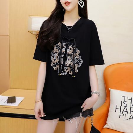 BY11857# 夏季纯棉大码重工刺绣盘扣中国风短袖T恤女 服裝批發女裝批發服飾貨源