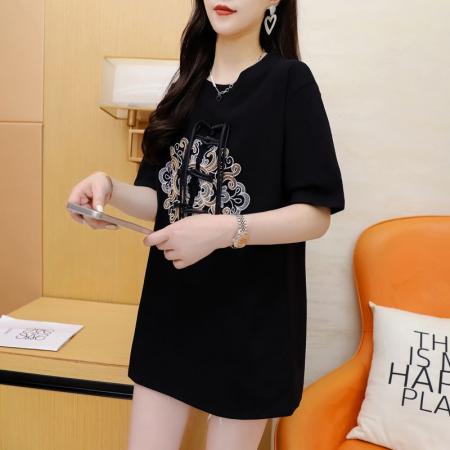 BY11857# 夏季纯棉大码重工刺绣盘扣中国风短袖T恤女 服裝批發女裝批發服飾貨源