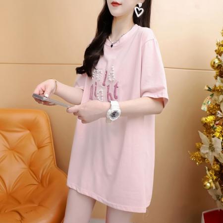 BY11859# 夏季潮牌棉大码重工刺绣钉珠短袖T恤女 服裝批發女裝批發服飾貨源